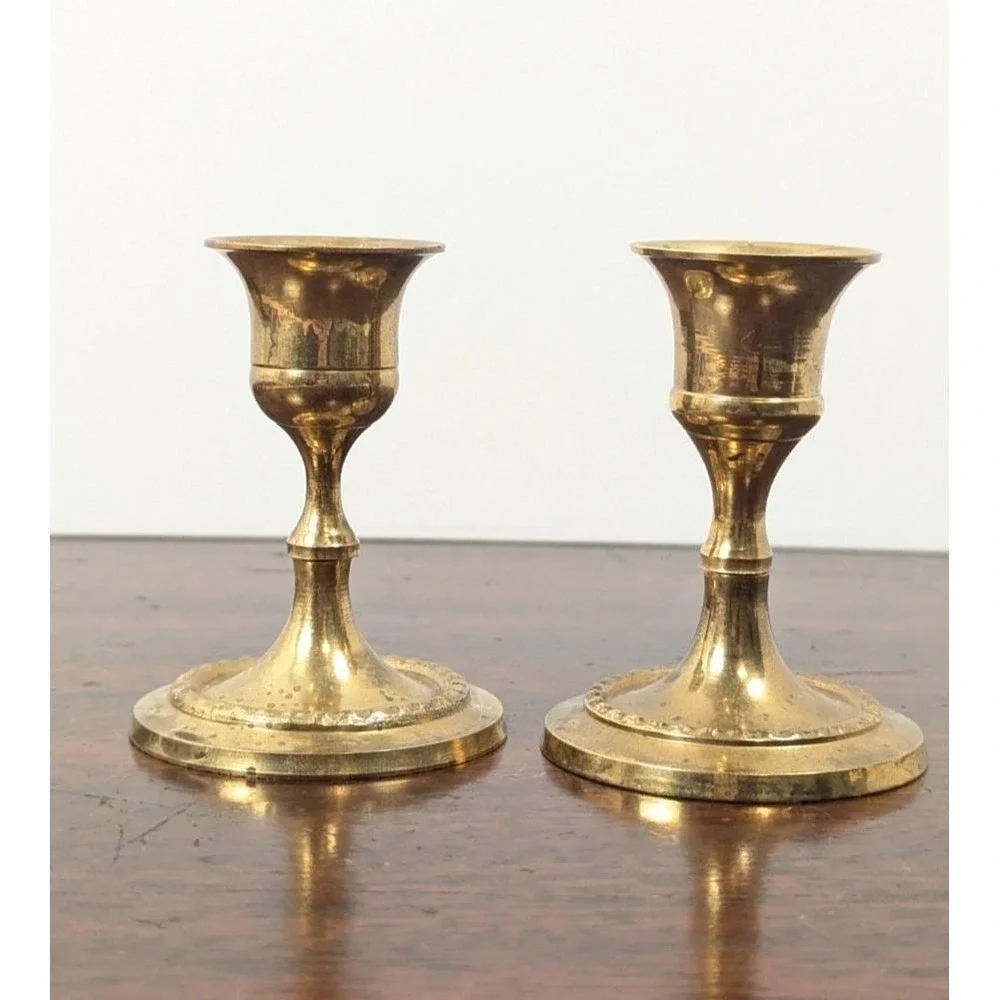 Vintage Solid Brass Candlestick Holders Pair 3
